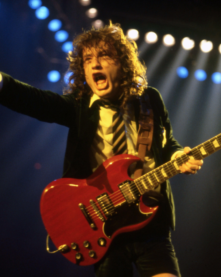 Angus Young playing guitar live on stage