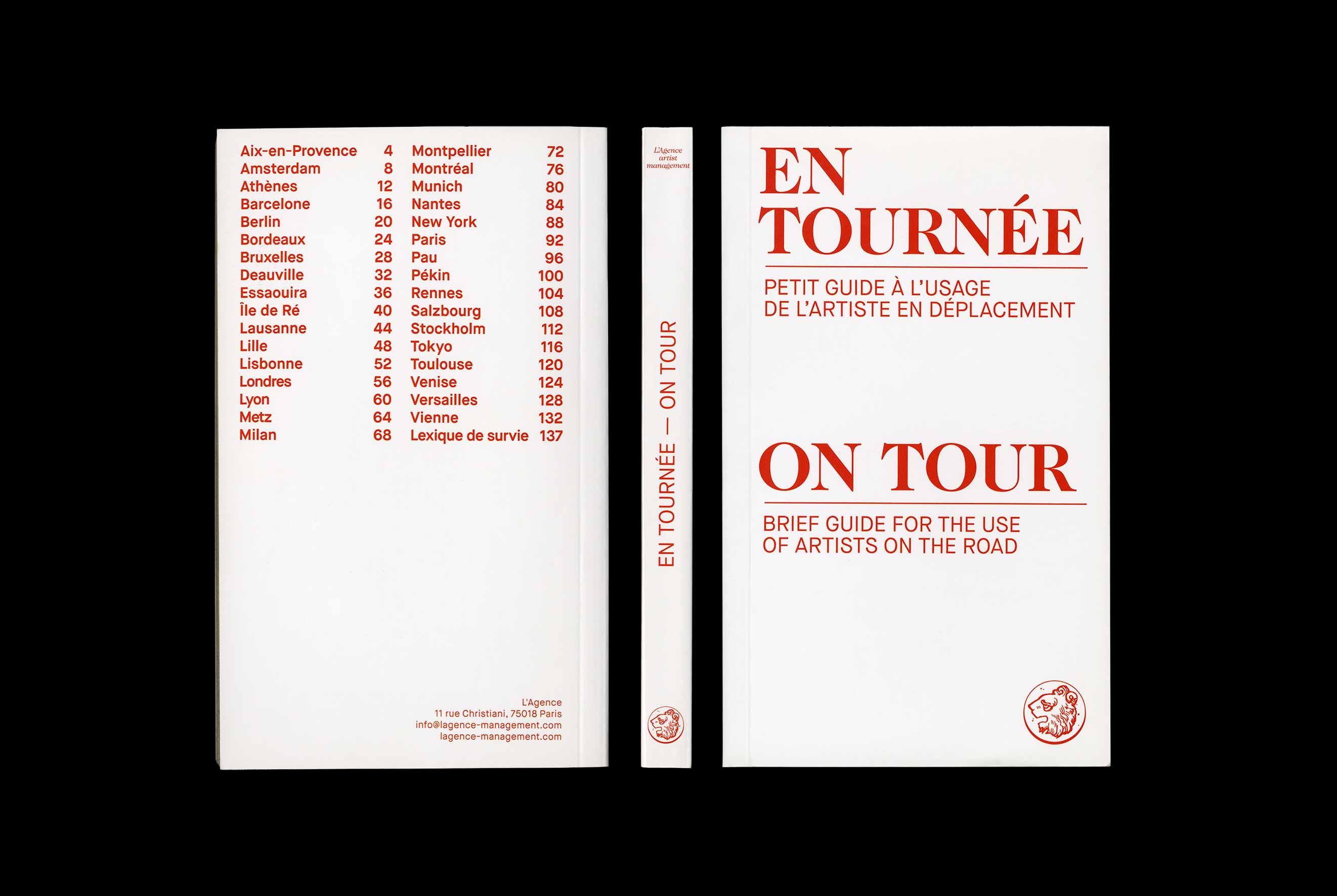 Studio Mitsu for L'Agence Artist Management. Project 2018, Guide On Tour - photography 1, overview cover color. Graphic design, photography, editorial design, book