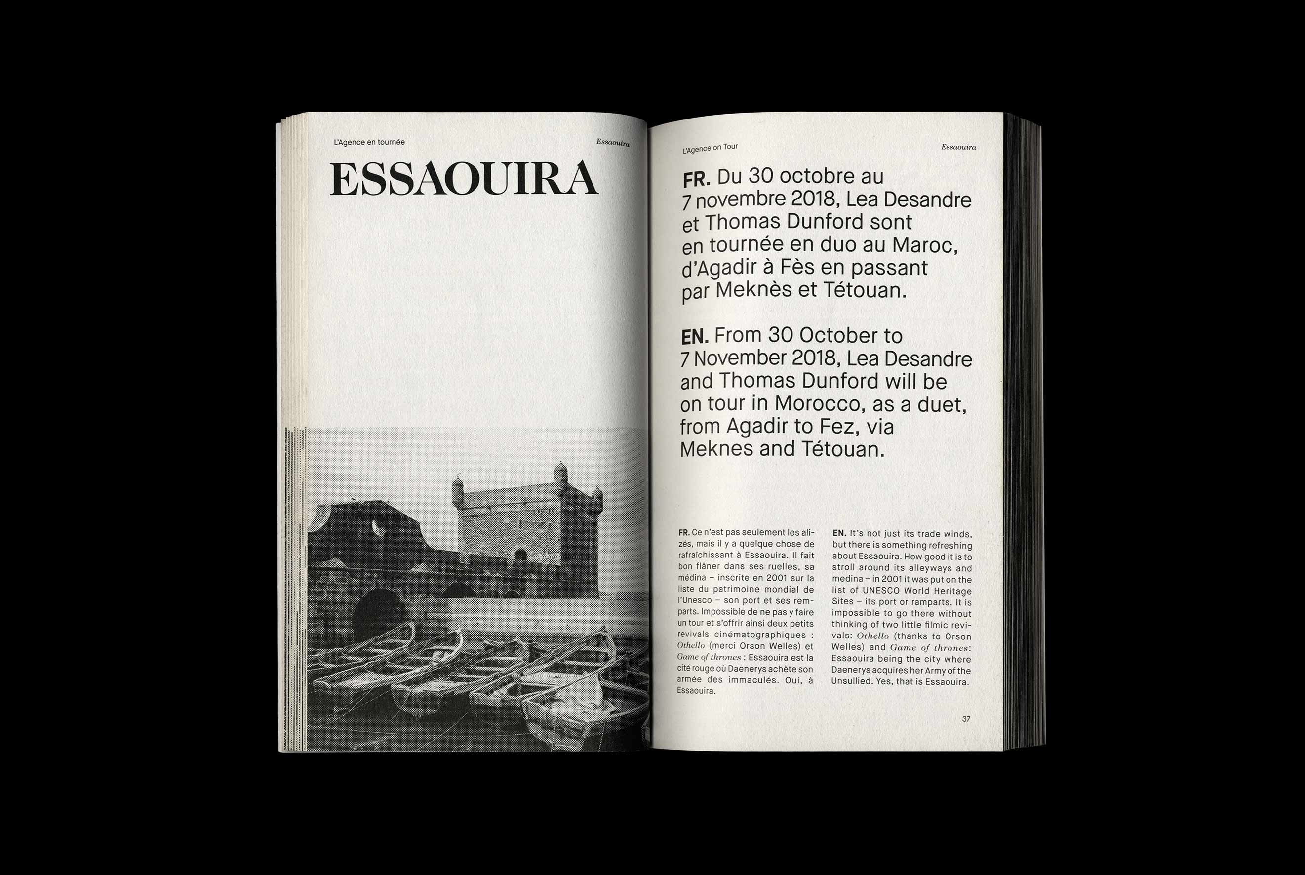 Studio Mitsu for L'Agence Artist Management. Project 2018, Guide On Tour - photography 5, interior book black and white. Graphic design, editorial design