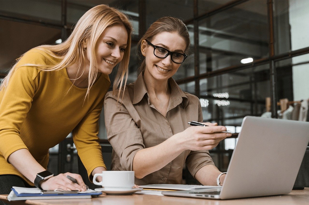 happy women at computer