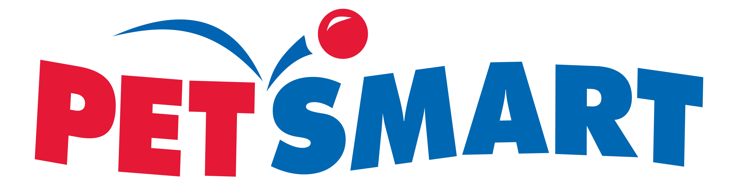 PetSmart logo with a red ball bouncing from "Pet" to "Smart"