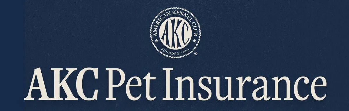 "AKC Pet Insurance" is written in a cream, title case font with the American Kennel Club logo above it.