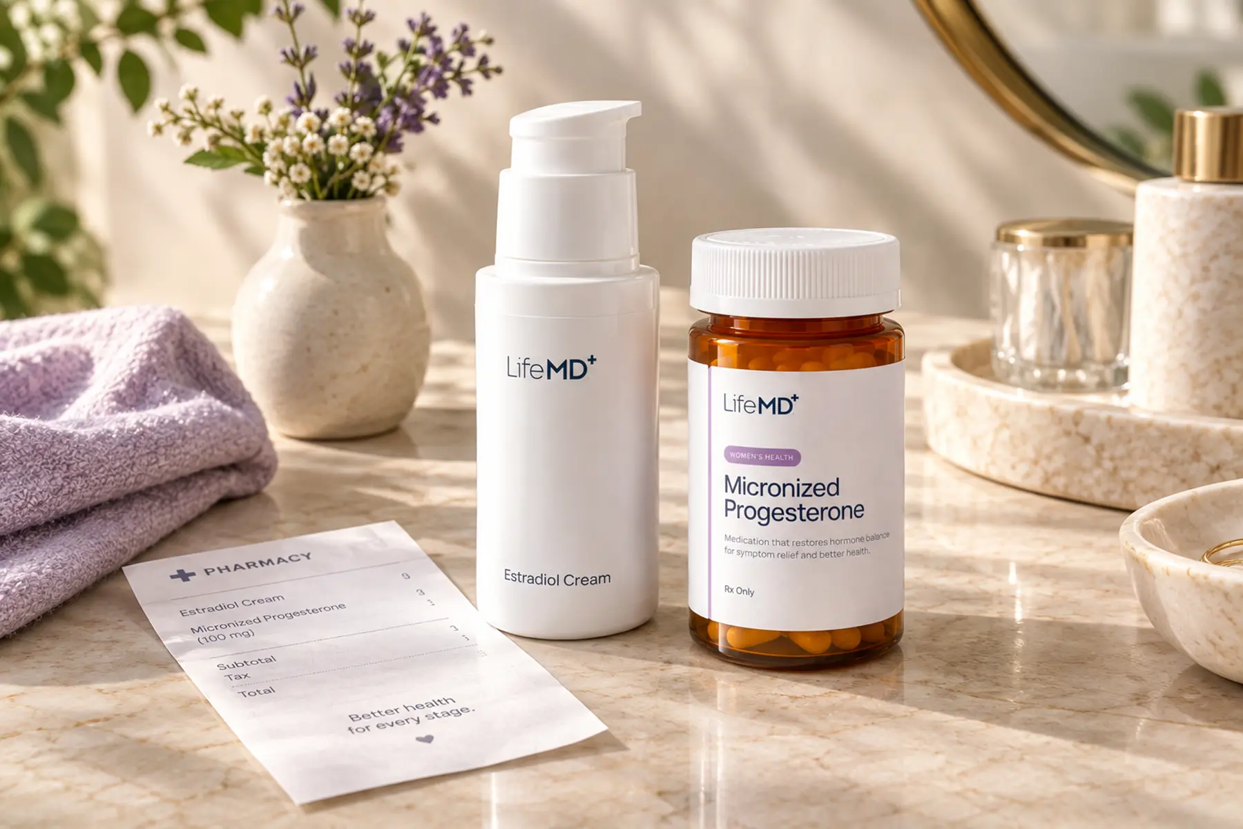 LifeMD products with Rx on countertop.