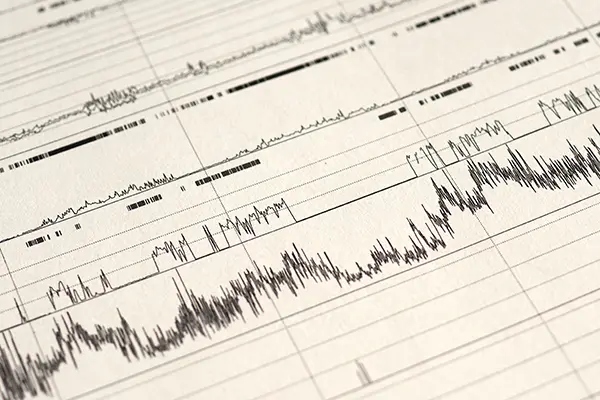 The readout of a polysomnography (PSG) sleep study 