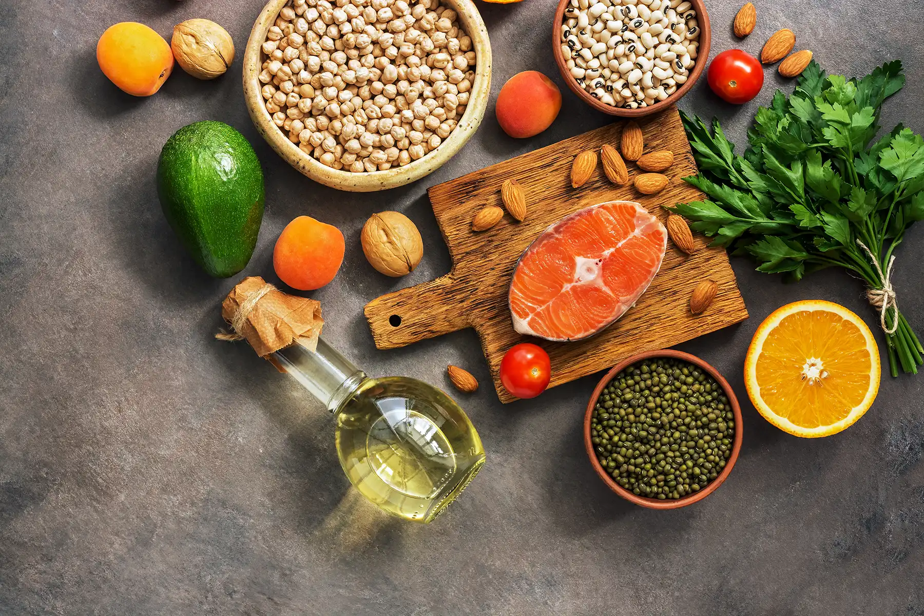 Assortment of foods rich in omega-3