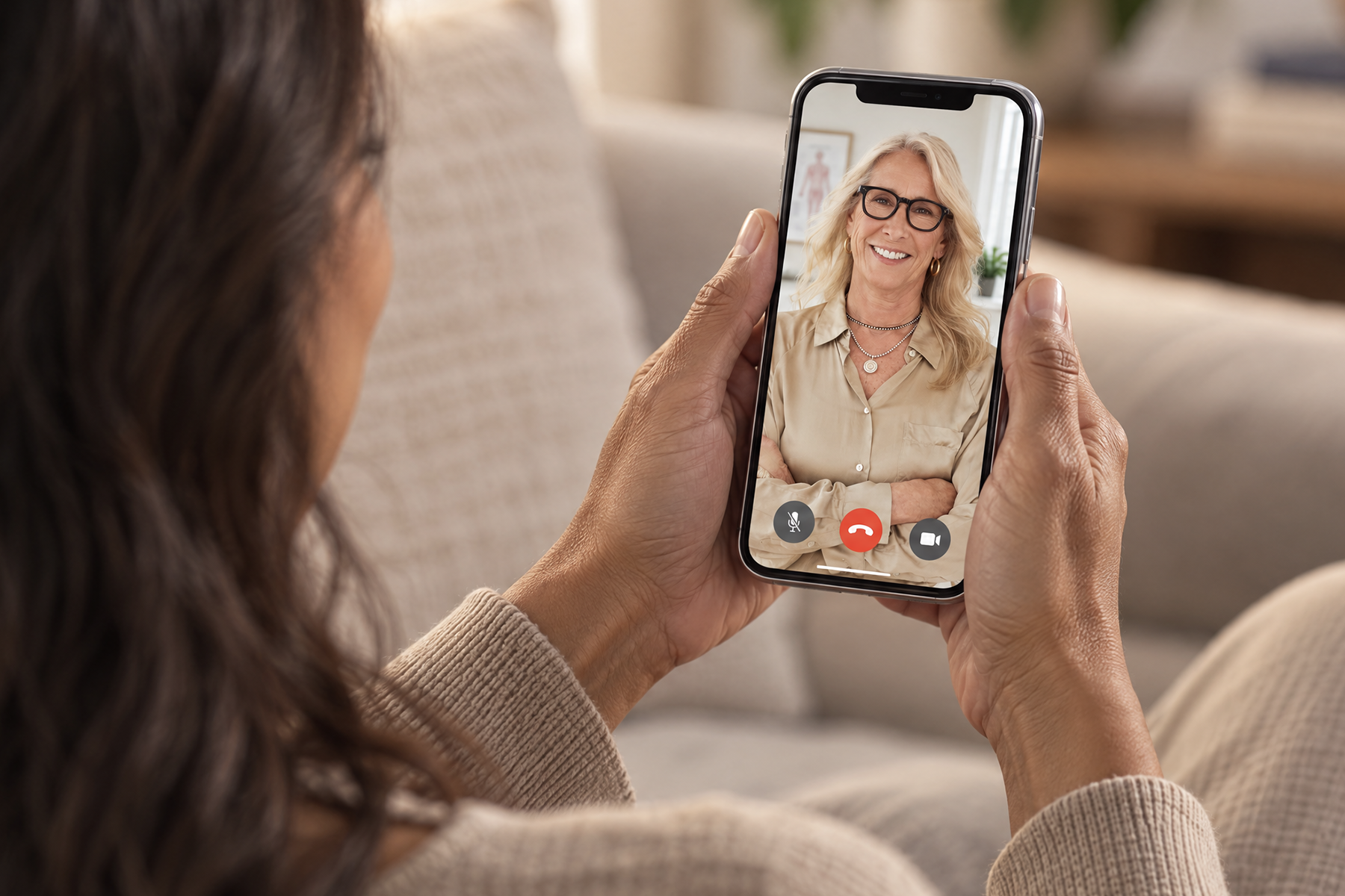 Woman speaking to her provider,  Dr. Koffler via virtual call