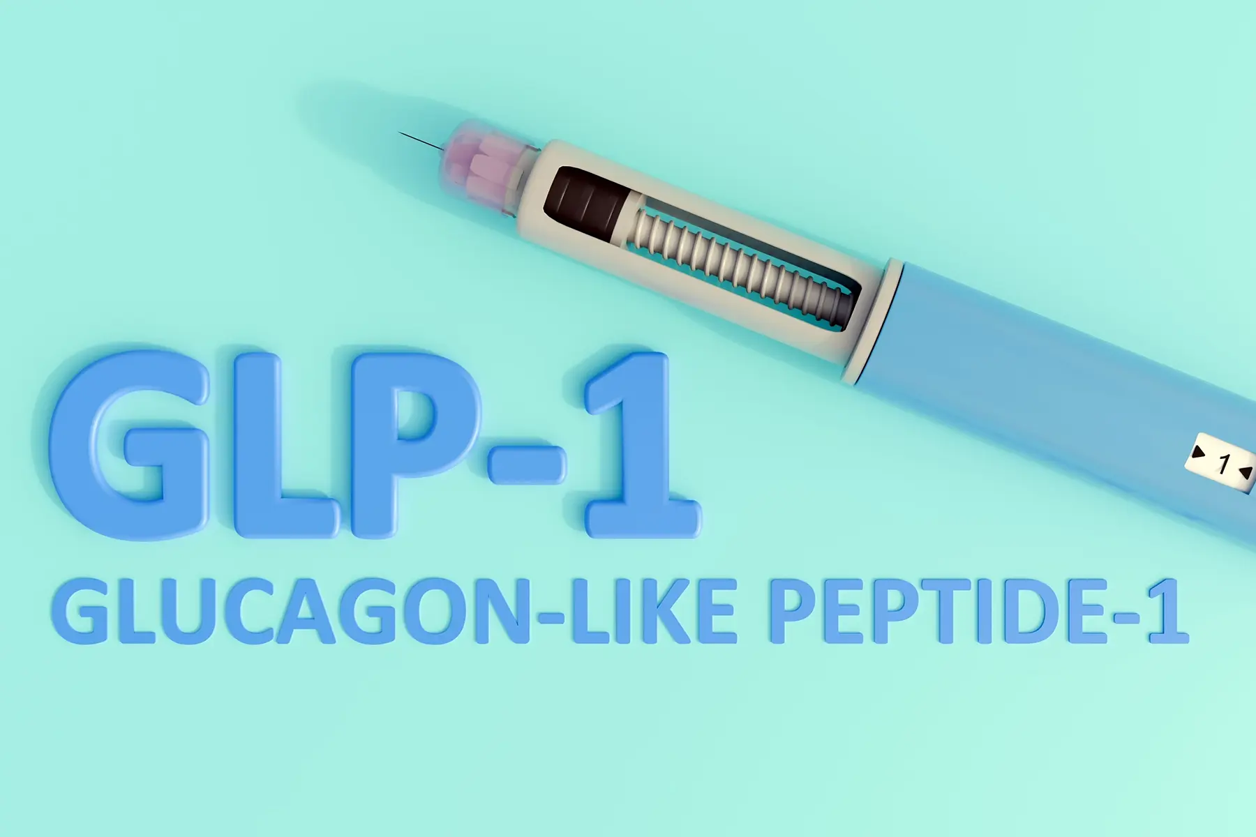 A GLP-1 medication pen on a blue background