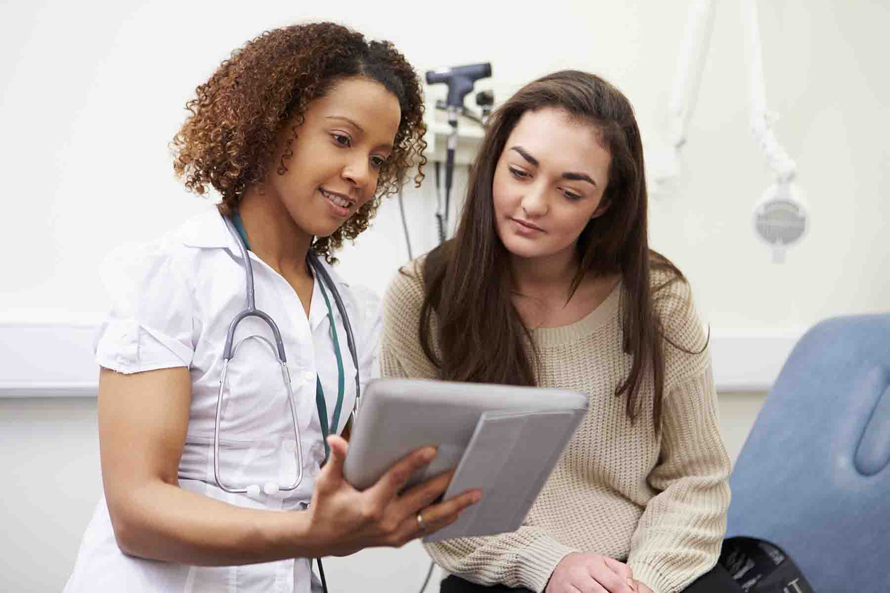 a woman in a doctor's office