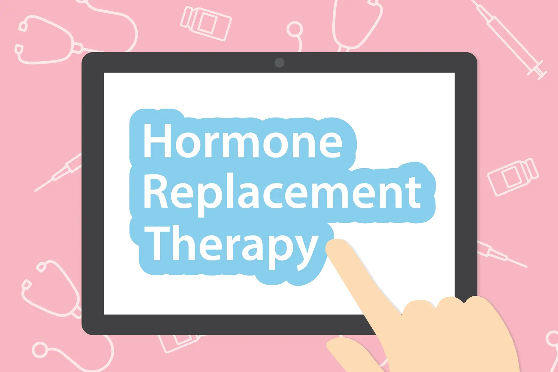 Vector graphic of someone clicking hormone replacement therapy on ipad