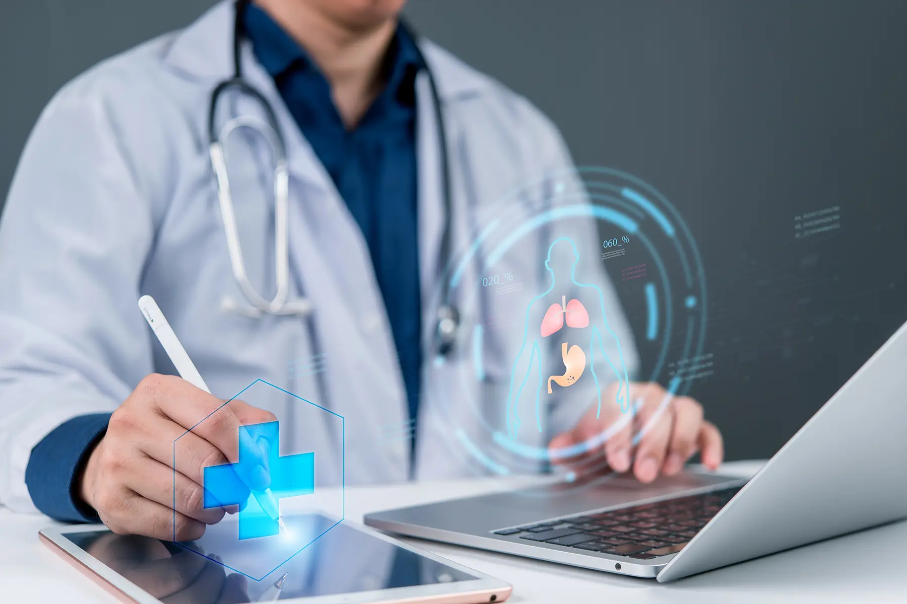 Healthcare technology innovation showing digital medical consultation