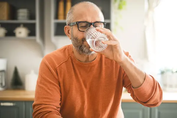 Man drinking water.