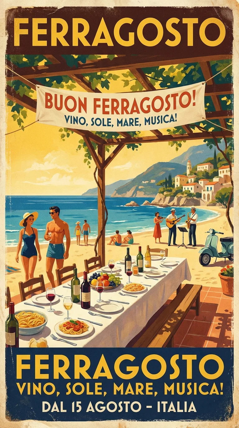 Vintage Italian travel poster for Ferragosto