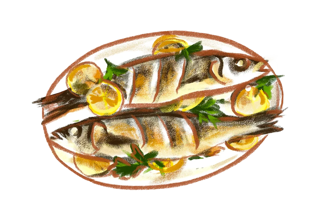 Whole grilled branzino