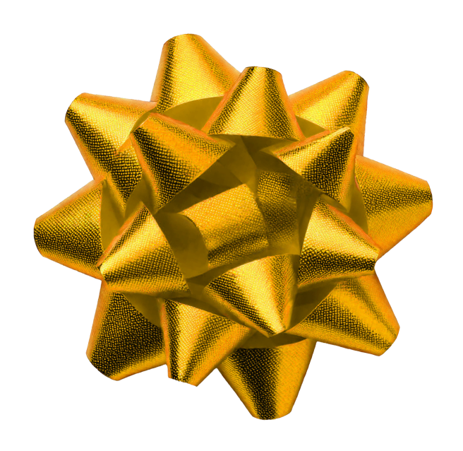 a shiny yellow gift wrap bow