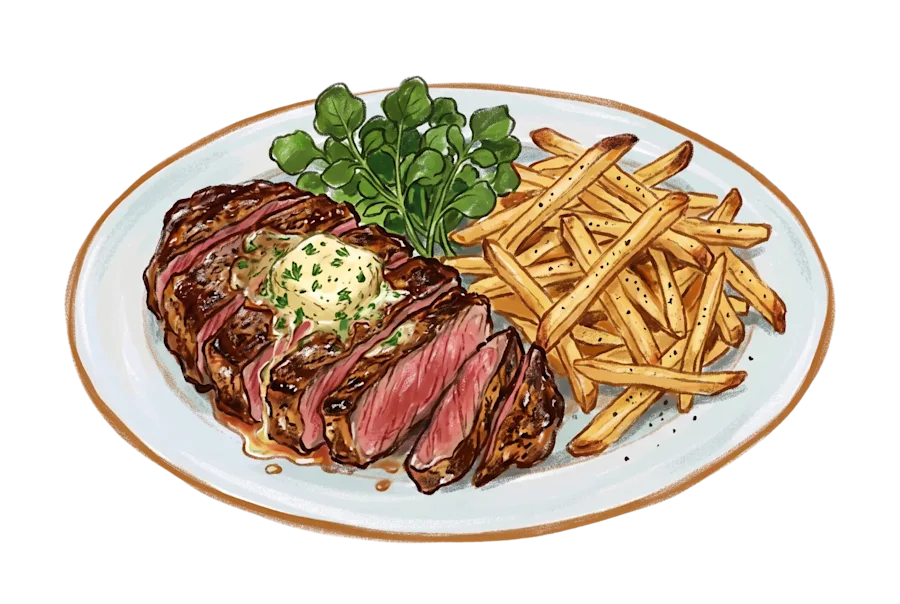 Illustration of steak frites