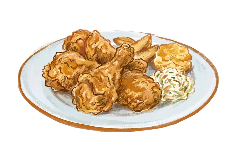 Illustration of a plate of fried chicken