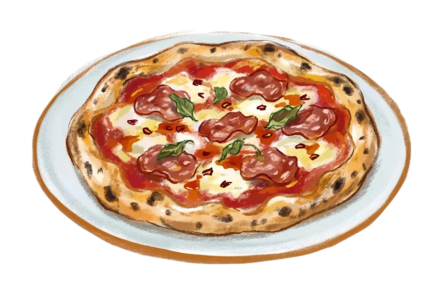 Illustration of a pizza diavola