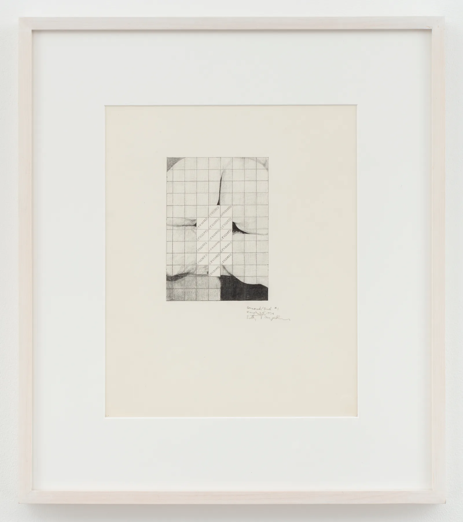 *Censored Grid #1*, 1974 pencil on paper, 14 x 11 inches.