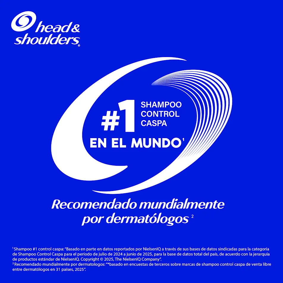 Head & Shoulders shampoo #1 control caspa en el mundo, recomendado mundialmente por dermatólogos