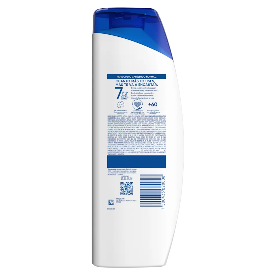 Shampoo Head & Shoulders Limpieza Renovadora 375ml vista posterior con información del producto e ingredientes Shampoo Head & Shoulders Limpieza Renovadora 375ml vista posterior con información del producto e ingredientes