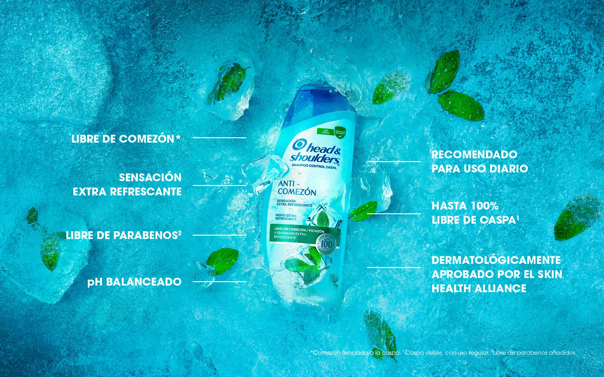 Banner de ventajas de shampoo Head and Shoulders refrescante Banner de ventajas de shampoo Head and Shoulders refrescante