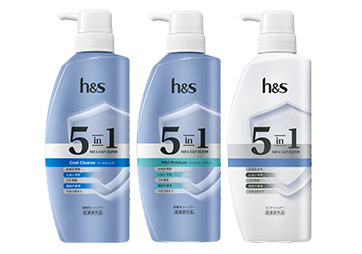 h&s 5 in 1シリーズの３種のボトルが並んでいる