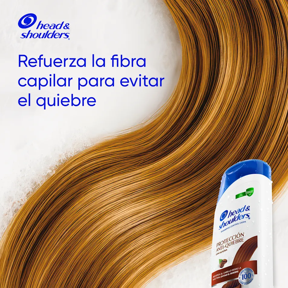 Shampoo Head & Shoulders protección anti-quiebre con cafeina, refuerza la fibra capilar para evitar el quiebre