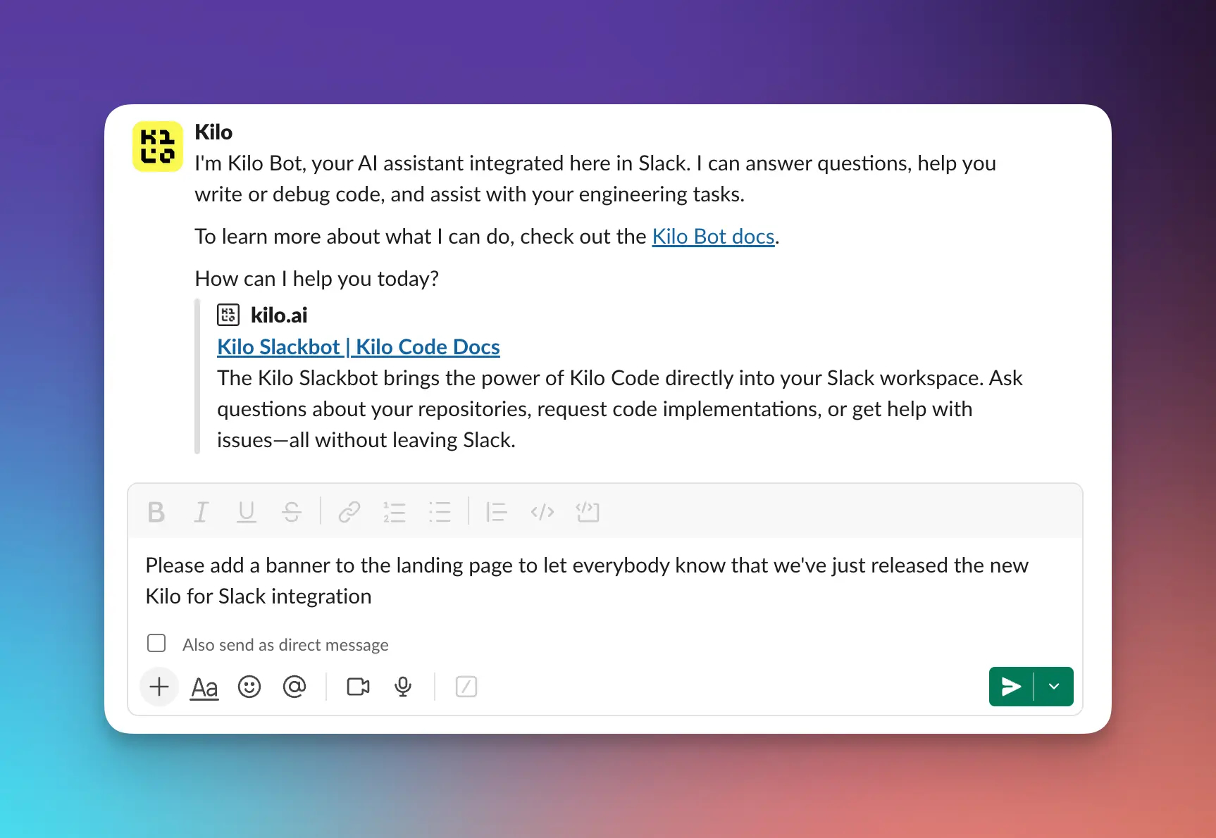 Kilo launches AI-powered Slack bot that ships code from a chat message |  VentureBeat