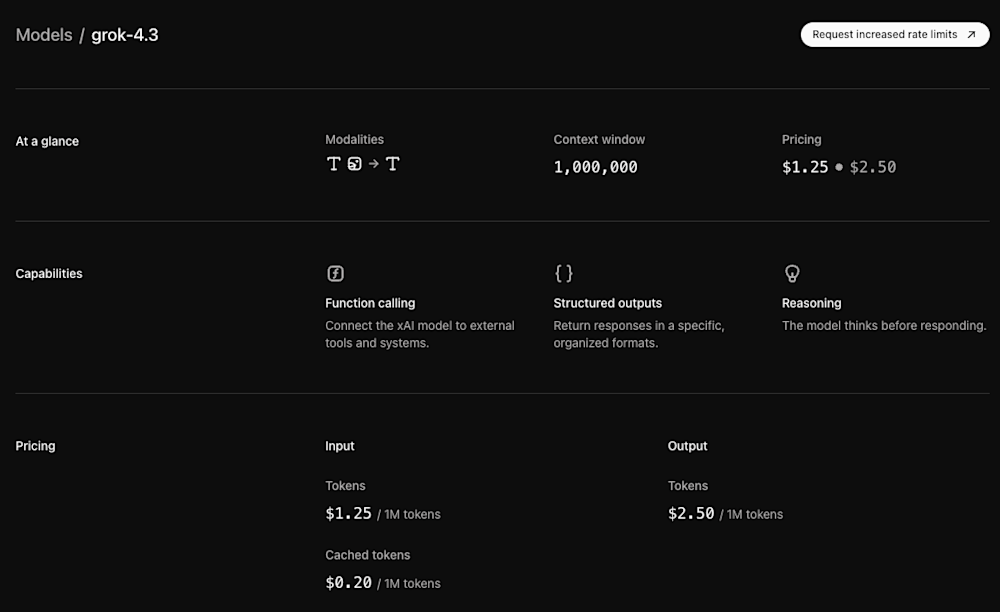 Grok 4.3 API pricing