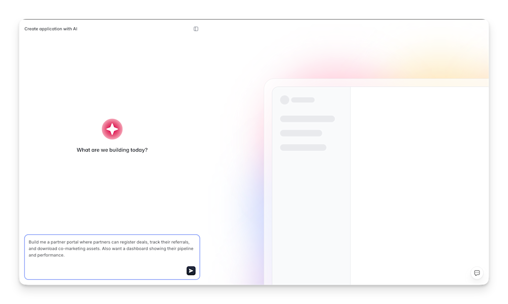 Softr's AI platform interface with a prompt asking, 
