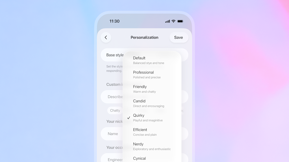 gpt 5.1 personality picker