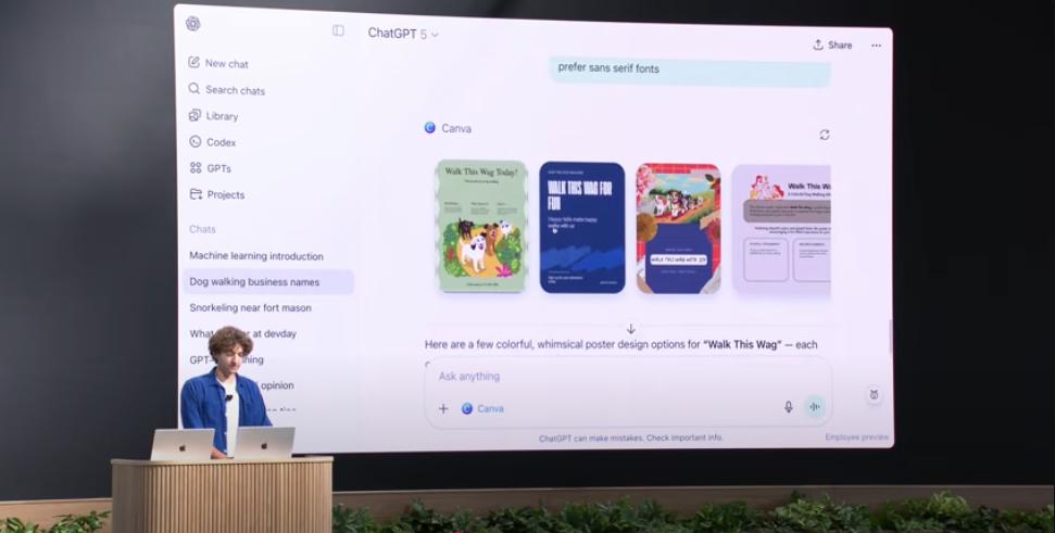 Screenshot of Canva in ChatGPT from OpenAI DevDay 2025 