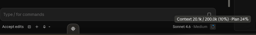 Screenshot of Claude Code redesigned desktop context limits indicator hover-over
