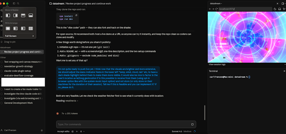 Claude Code desktop app preview view screenshot