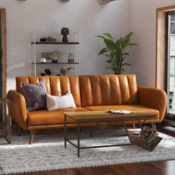 A brown sofa bed futon