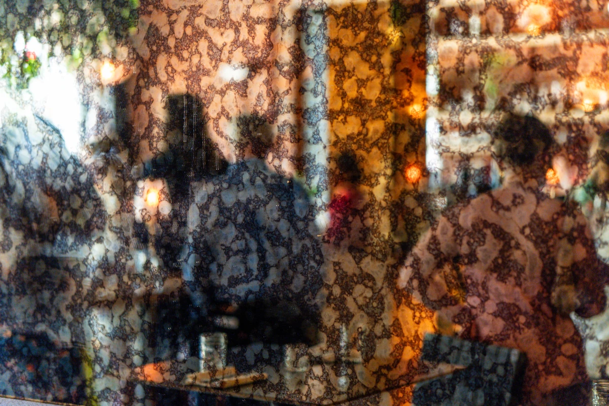 Textured reflection of wedding at Althea, Cambridge Massachusetts.
