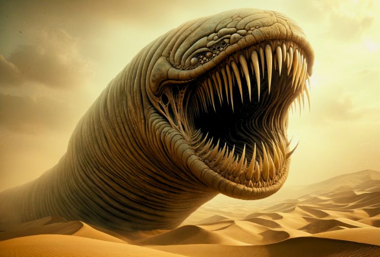 Gusano de arena emergiendo de las arenas de Arrakis