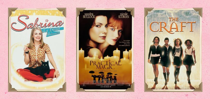 Pósteres de la serie Sabrina, la bruja adolescente y de las películas The Craft y Practícales Magic
