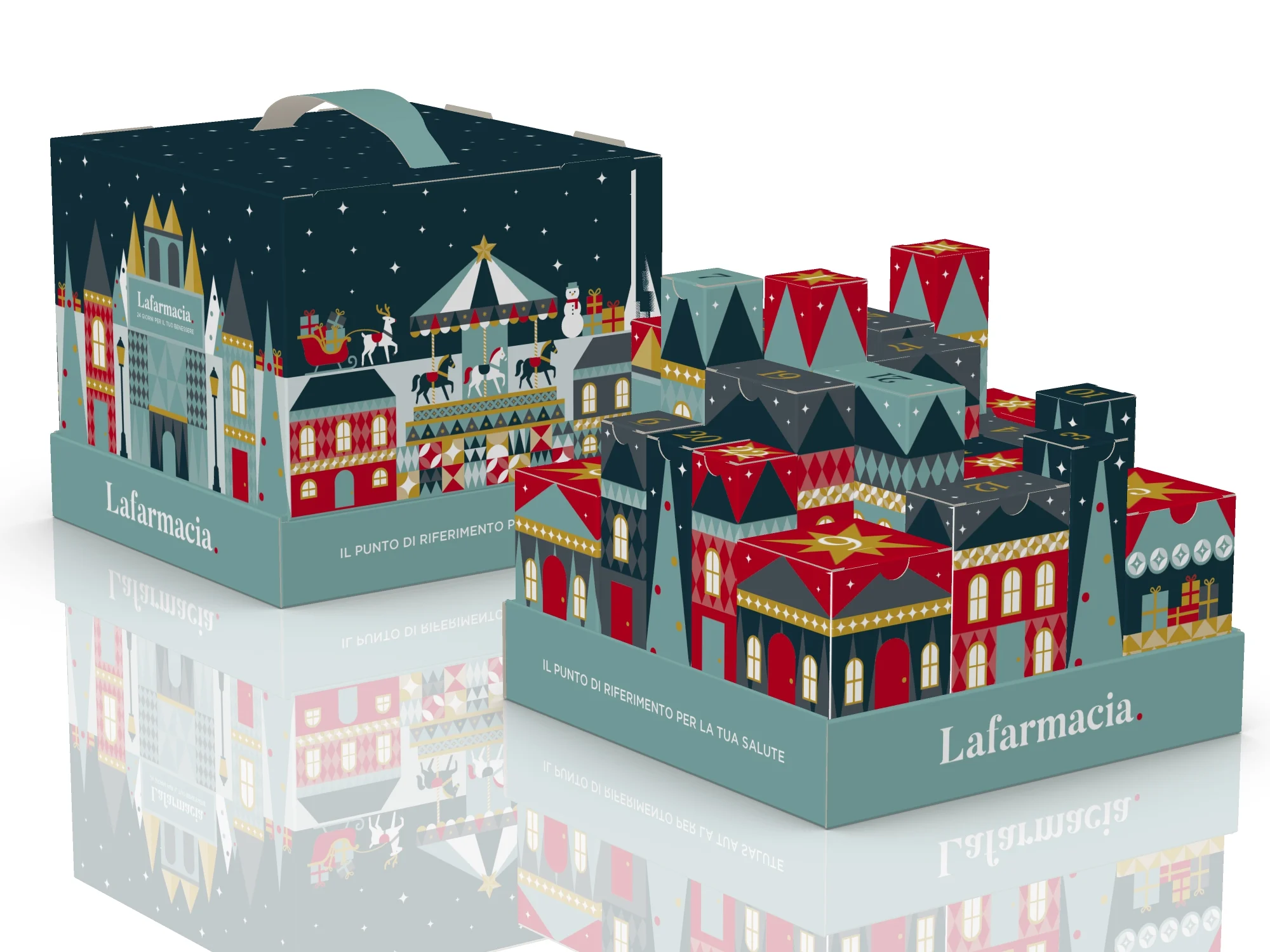 Scatola calendario dell'avvento Lafarmacia. aperta