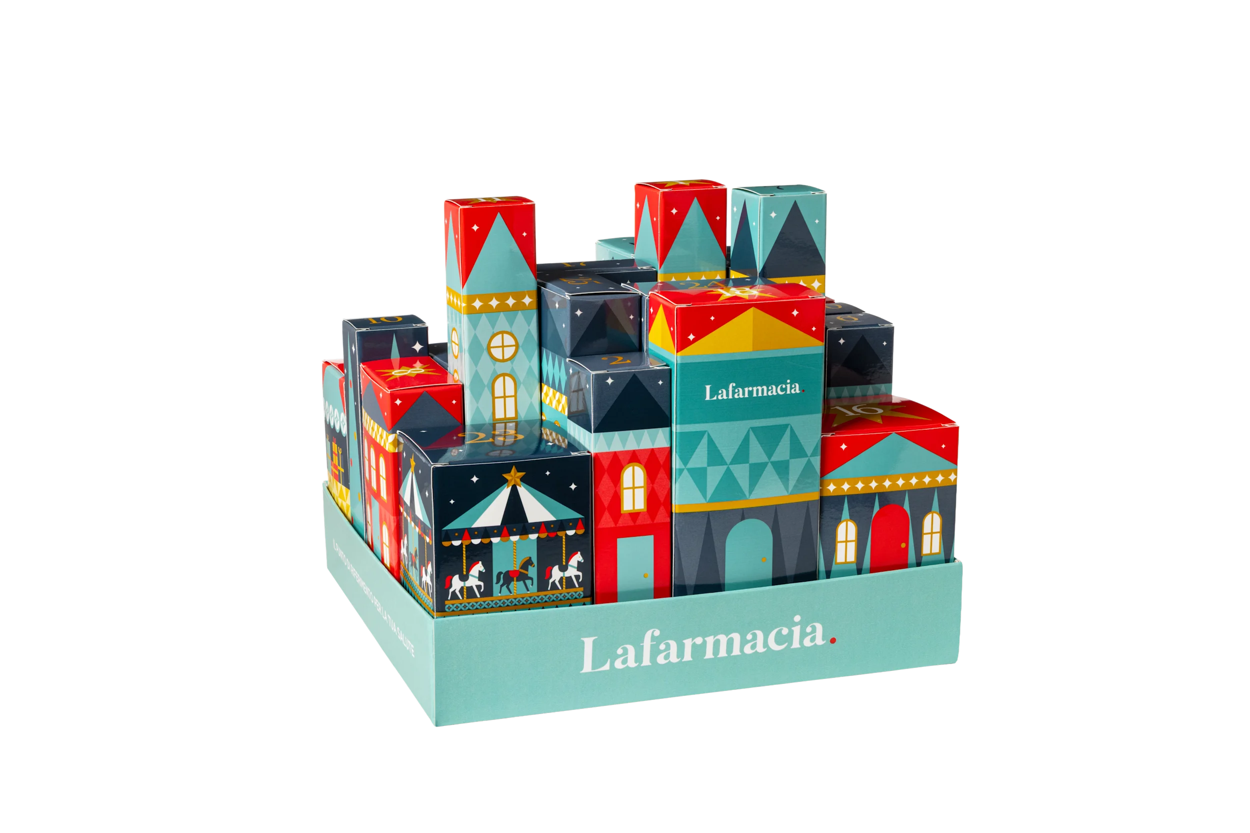 Scatola calendario dell'avvento Lafarmacia. aperto