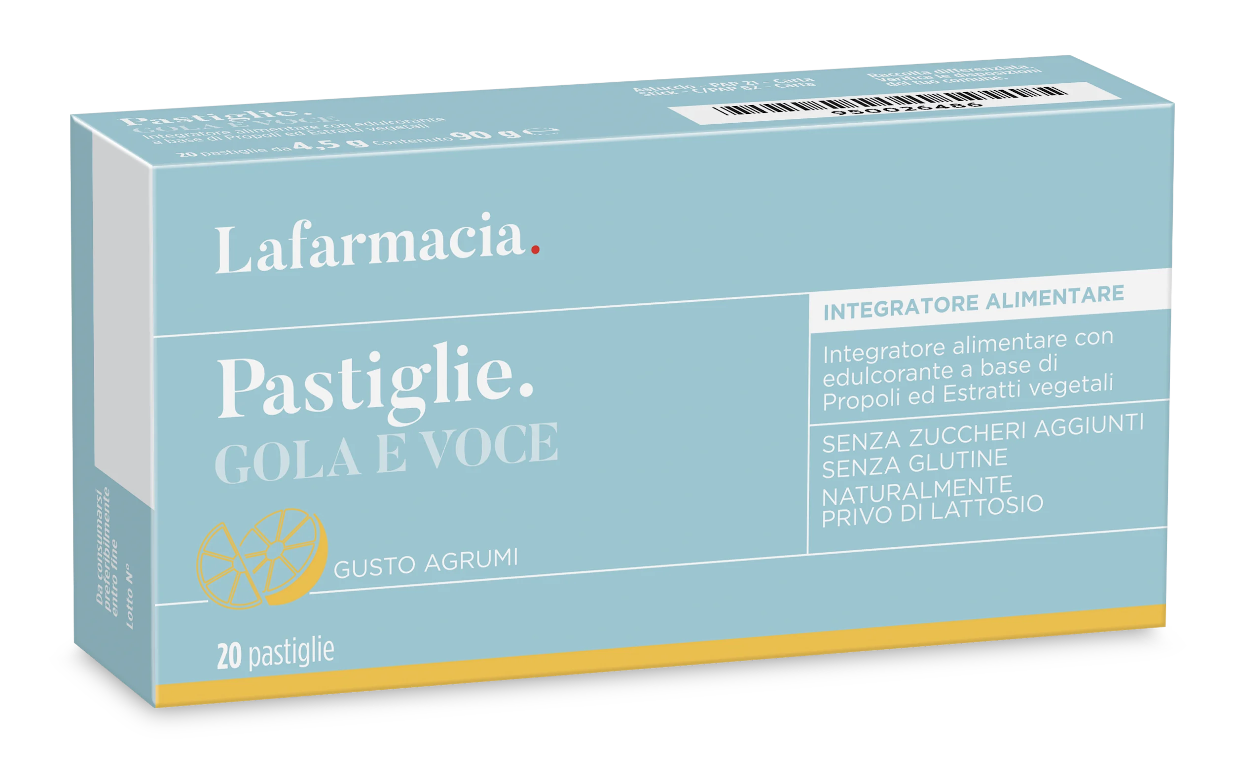 20 pastiglie per il benessere della gola ad azione emolliente lenitiva gusto agrumi
