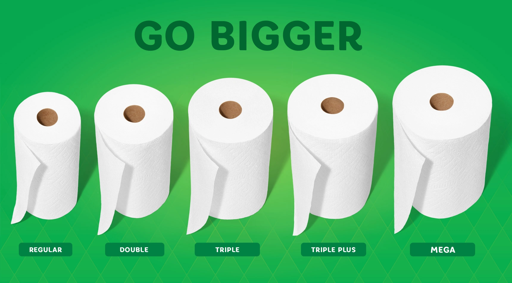 Comparison chart showing our roll sizes, from smallest to largest