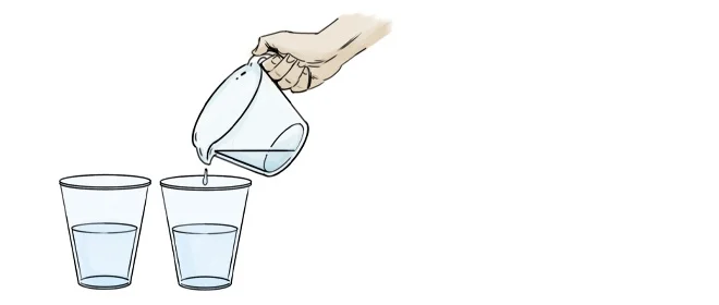 Fill two of the cups with 1 cup of water each.