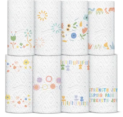 An array of paper towel rolls featuring prints from our Brit+Co project