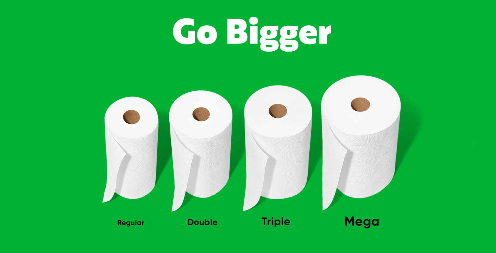 Comparison chart showing our roll sizes, from smallest to largest