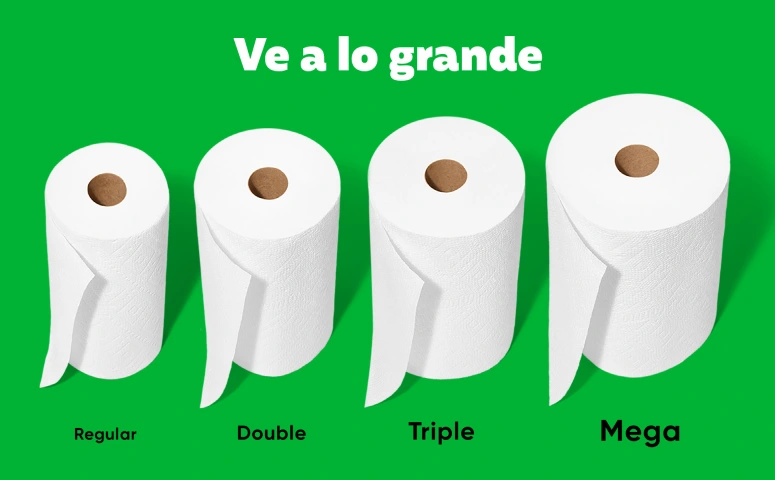 Gráfica comparativa mostrando nuestros tamaños de rollos, del más pequeño al más grande