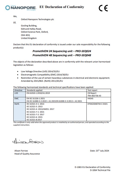 DoC for PromethION 24 and PromethION 48 Sequencing Units