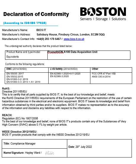 DoC for PromethION Data Acquisition Unit