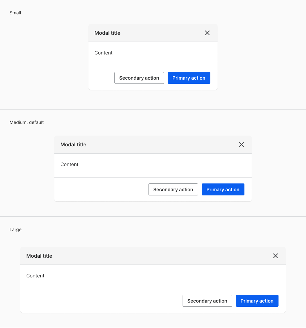 size modal