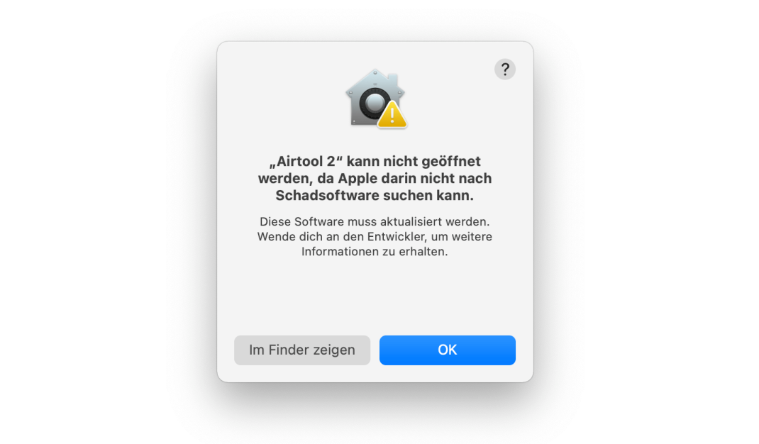 Mac App nicht verifizierter Entwickler Fehlermeldung